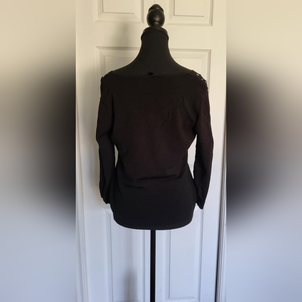 Rhinestone & Silver Eyelet Women's Large Etoile Black Lightweight Sweater - Picture 5 of 10